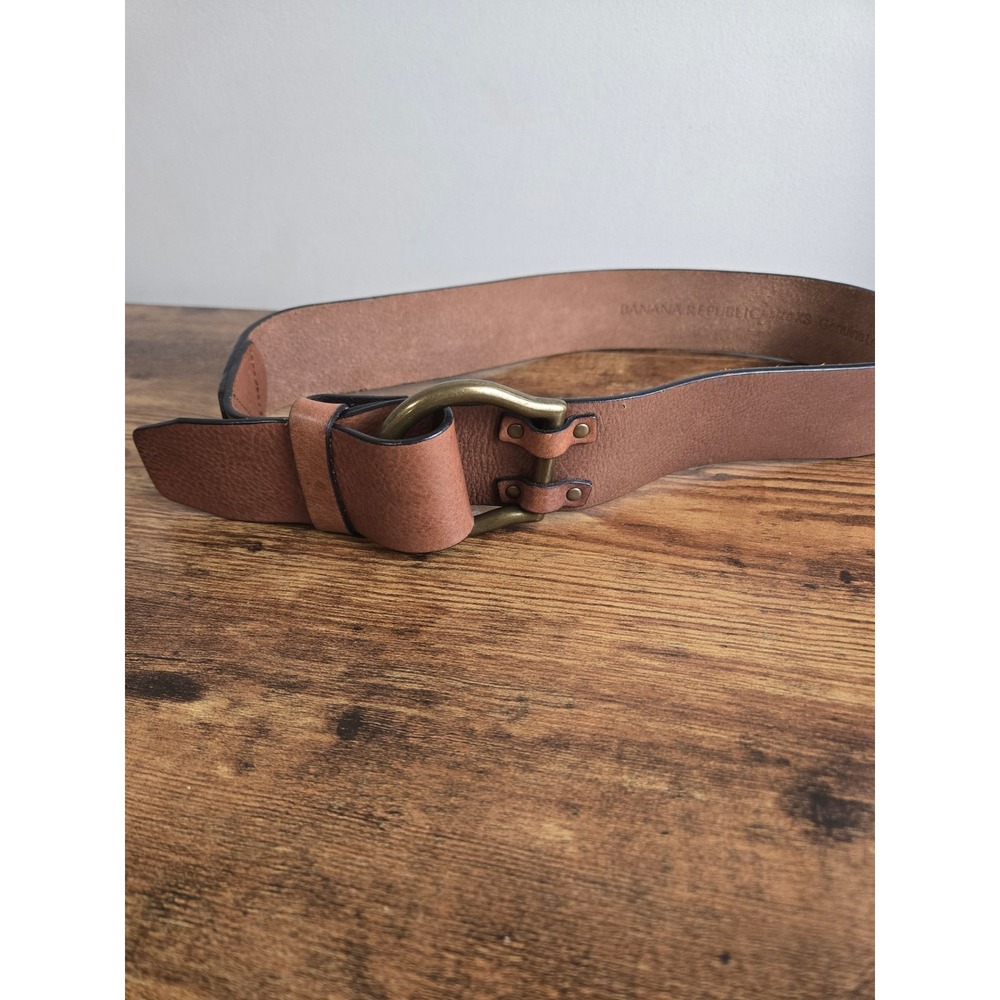 Banana Republic Genuine Leather Belt Brown Brass Horseshoe Buckle Size XS